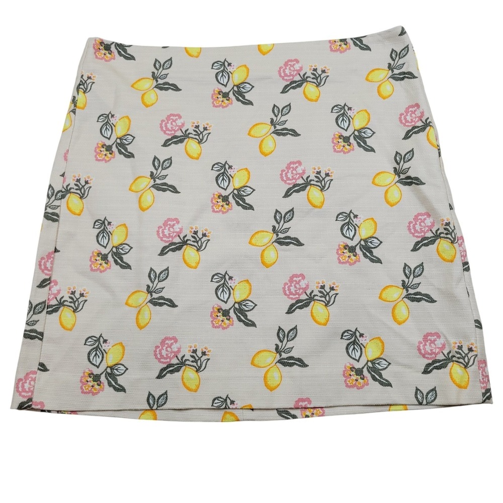 LOFT Outlet Mini Pencil Skirt Womens 12 Off White Yellow Lemon Print 519676 NWT